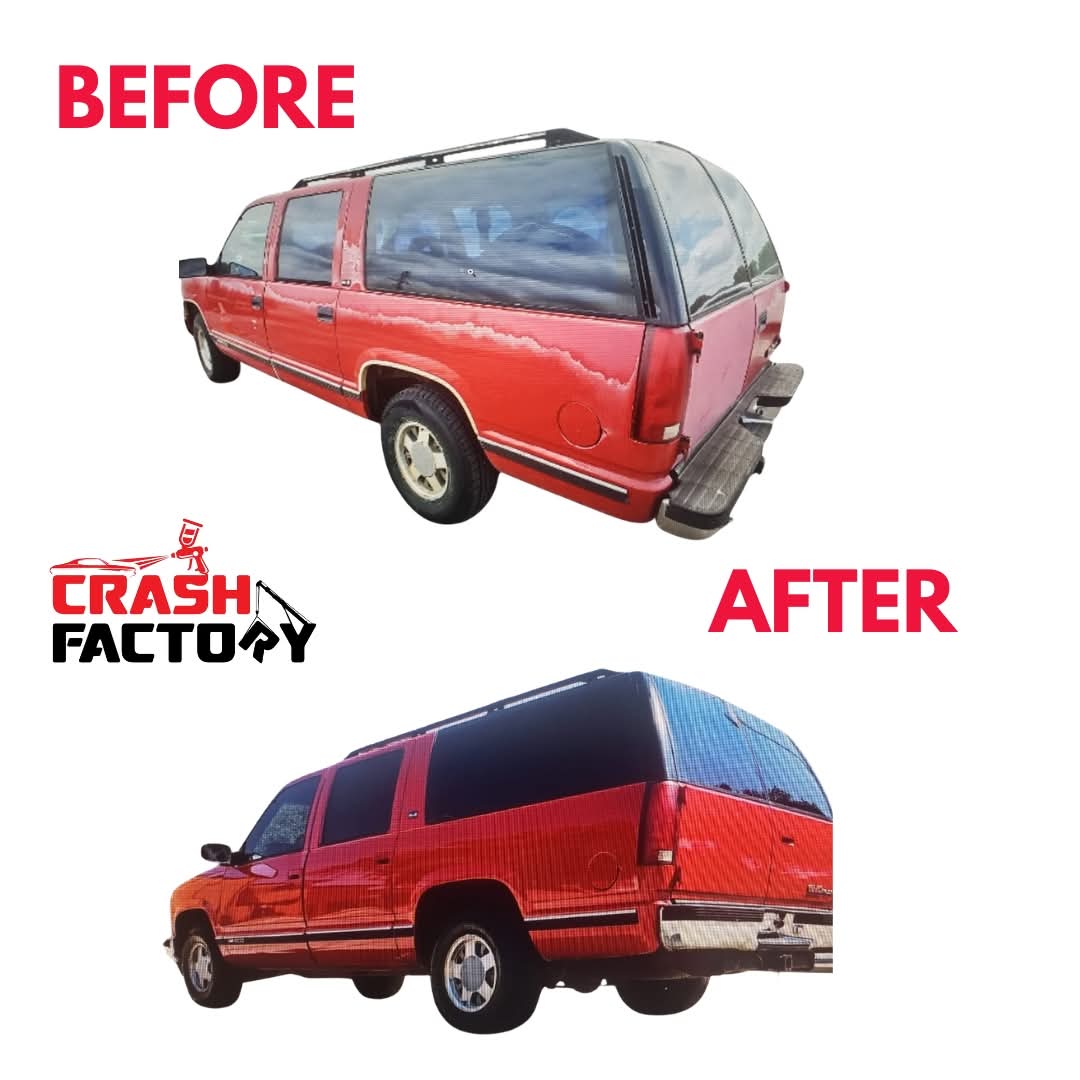 Before and after Chevy Suburban paint - The Crash Factory Dallas