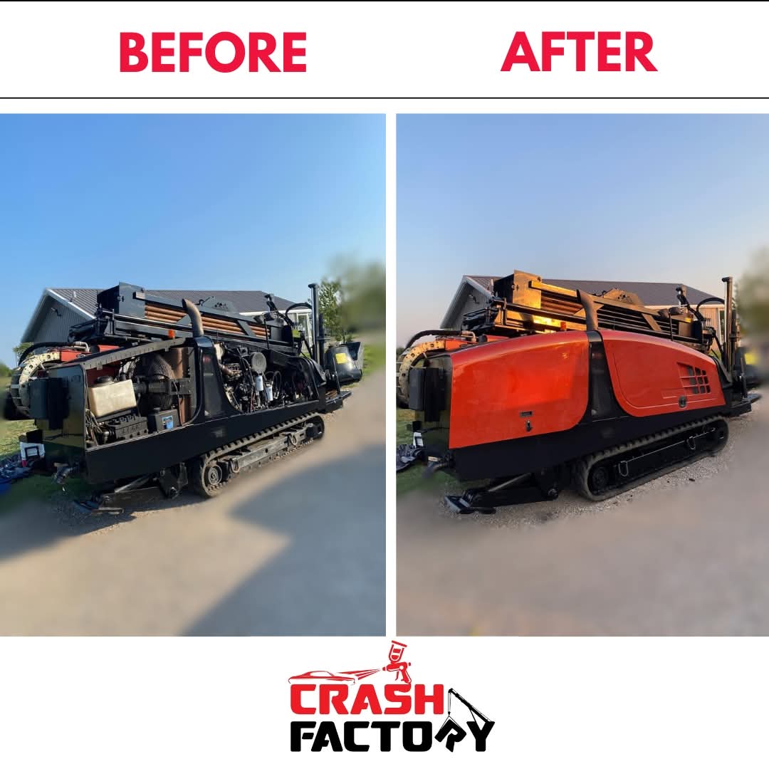 Before and after heavy equipment paint - The Crash Factory Dallas