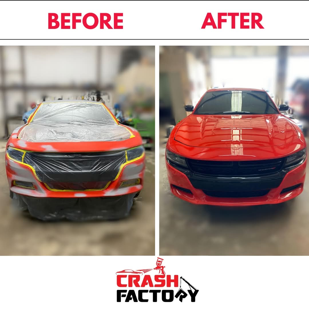 Before and after Dodge Charger custom paint - The Crash Factory Dallas
